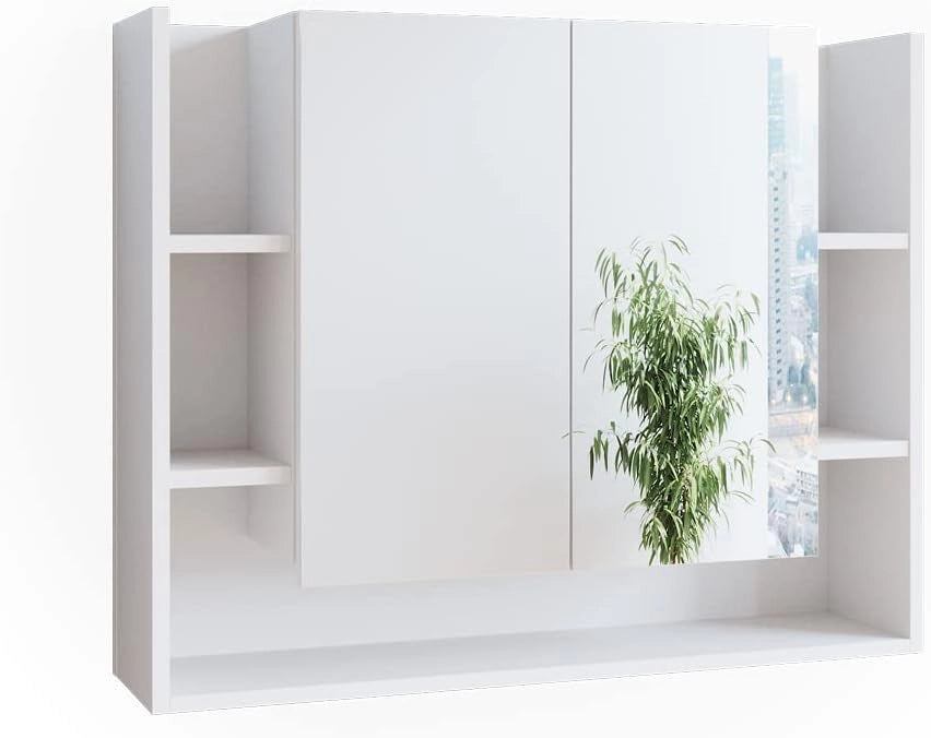 Specchio contenitore bagno Elira, Bianco, 80.2 x 64 cm, per montaggio a parete con ripiani aperti