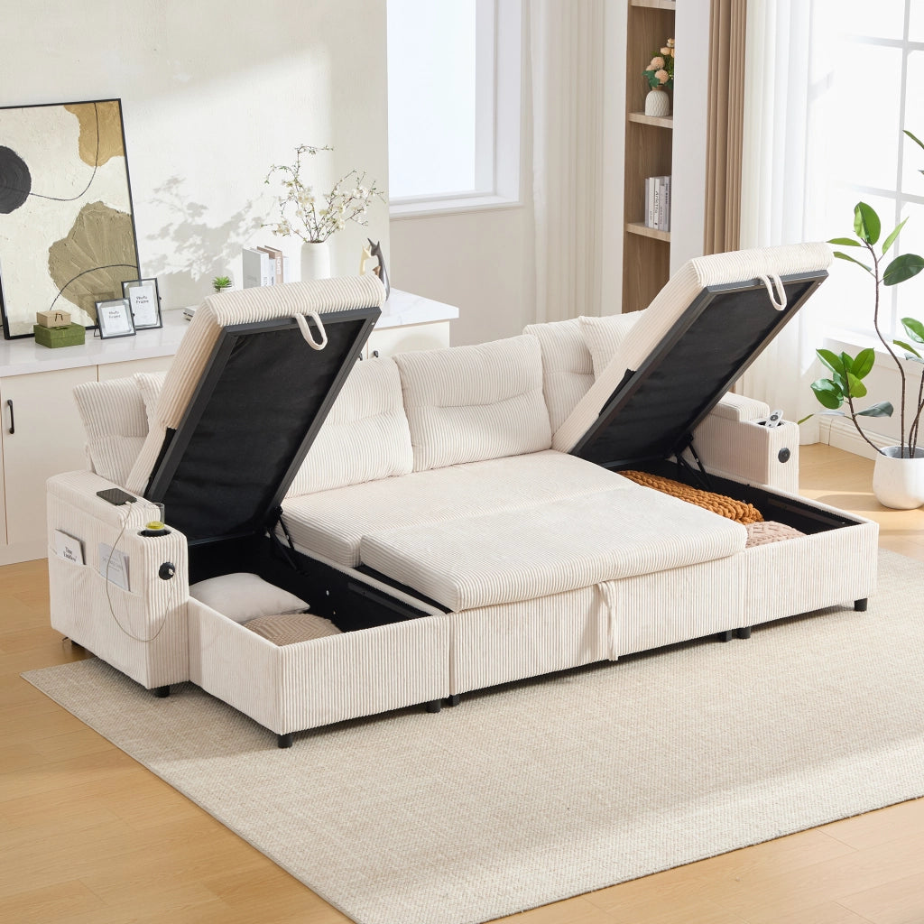 DIVANO 4 posti con doppia chaise longue 272x136x86 cm in corduroy beige