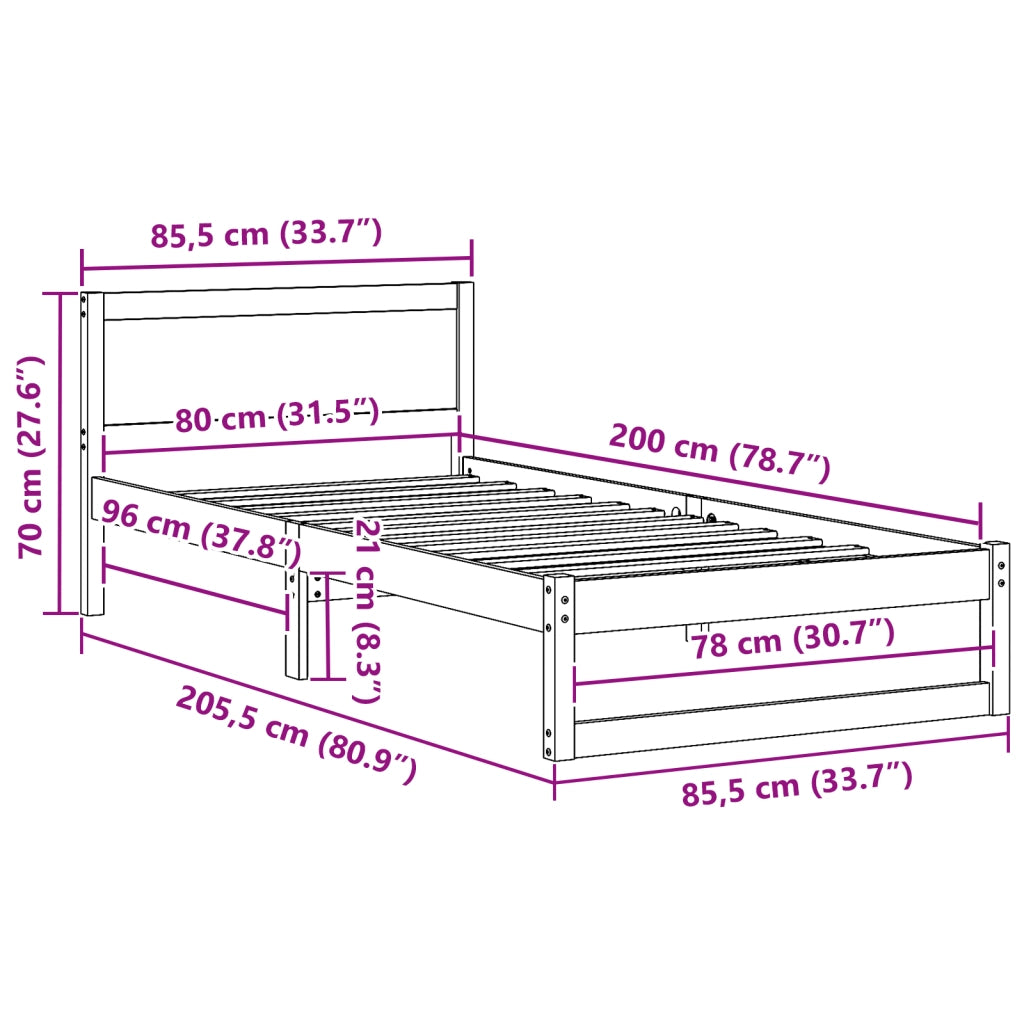 Struttura Letto Bianco Legno di Pino Singolo Durevole