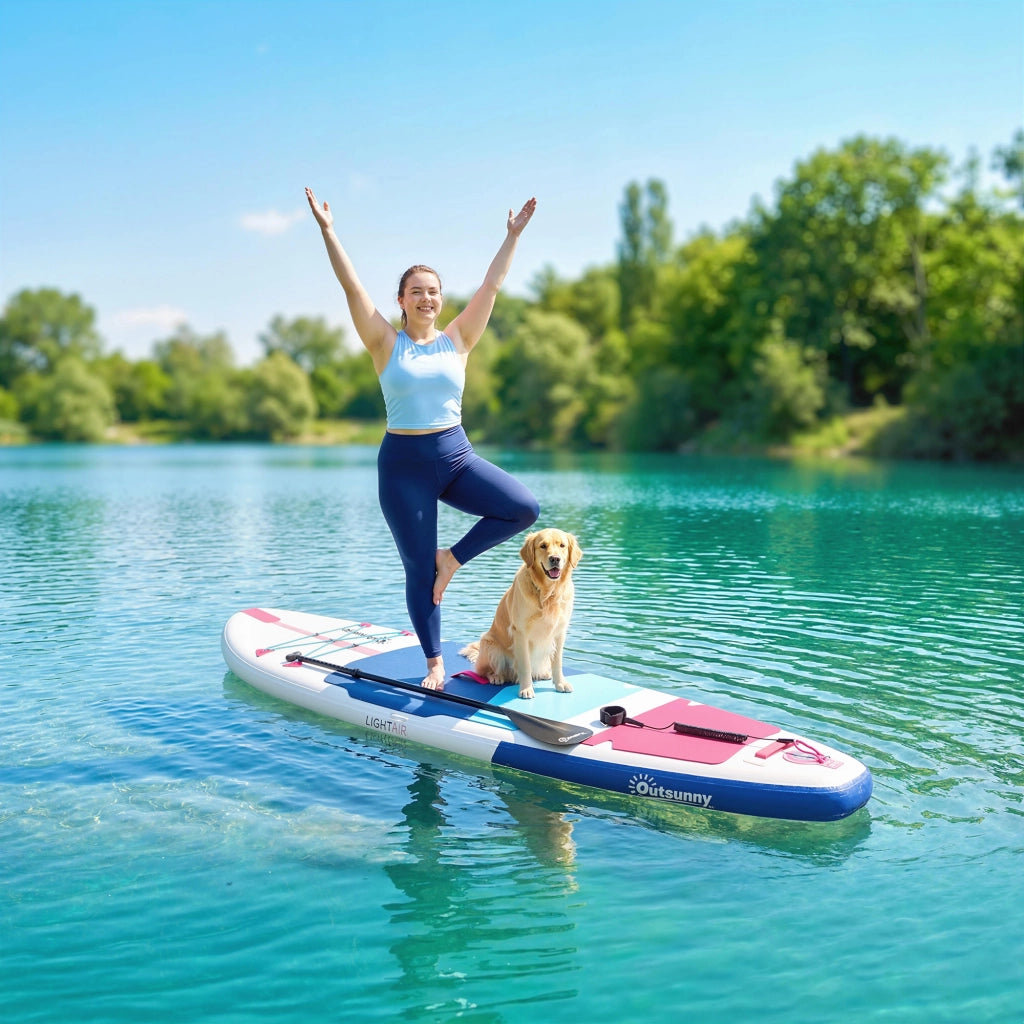 Sup Gonfiabile con Pagaia Regolabile e Accessori, in Plastica ed EVA, 305x89x15 cm, Blu Rosso Rosa