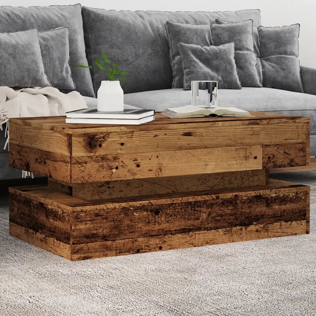 Tavolino da Salotto con Luci LED Legno Antico 90x50x40 cm 857718
