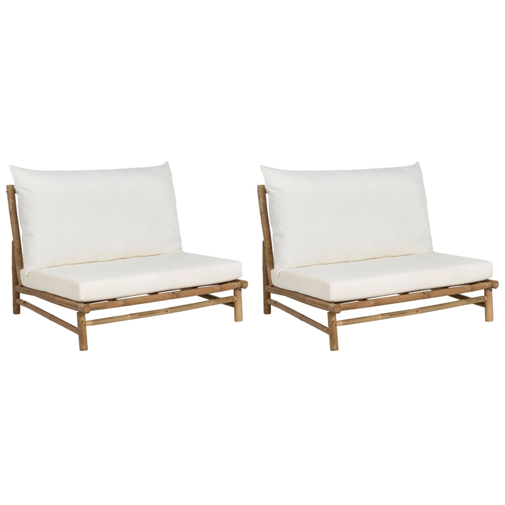 Set di 2 sedie in legno da giardino in bambù con cuscini bianco sporco interno ed esterno stile moderno rustico