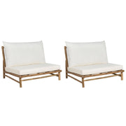 Set di 2 sedie in legno da giardino in bambù con cuscini bianco sporco interno ed esterno stile moderno rustico