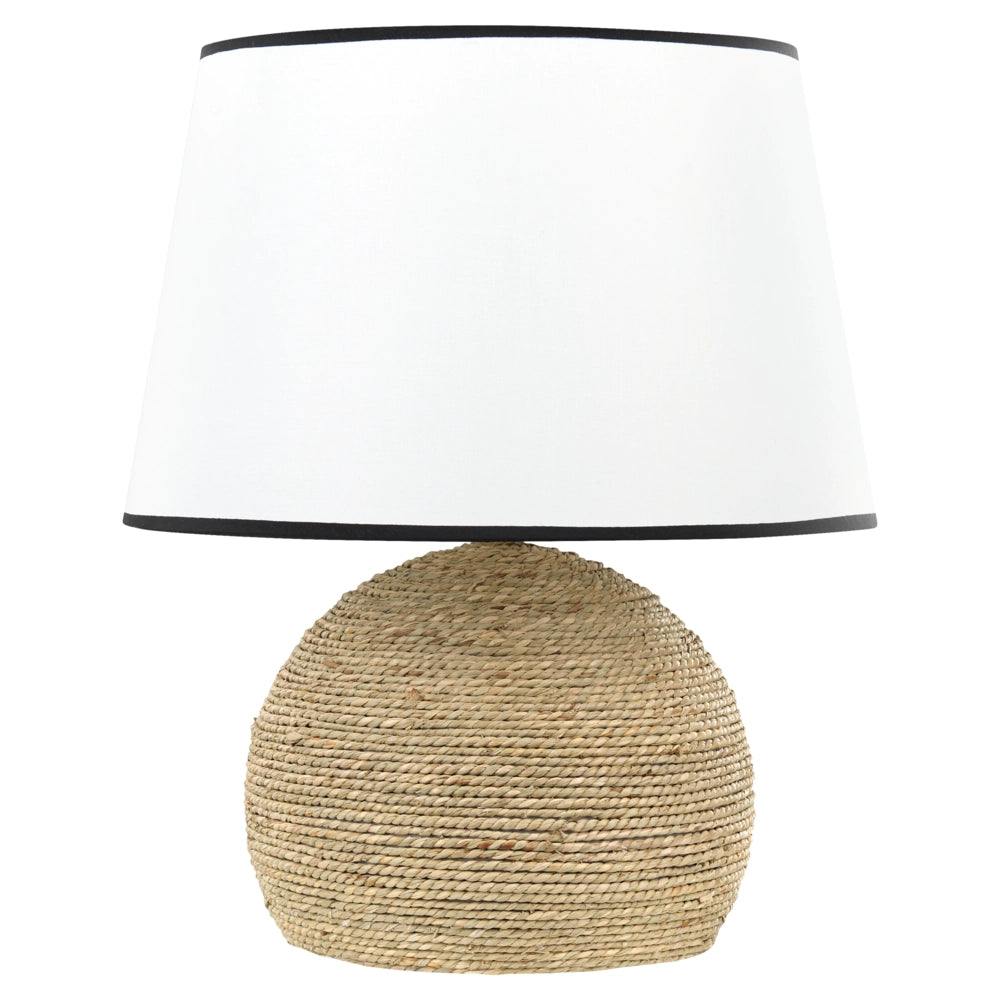 Lampada da tavolo in corda di paglia intrecciata con tessuto naturale stile naturale