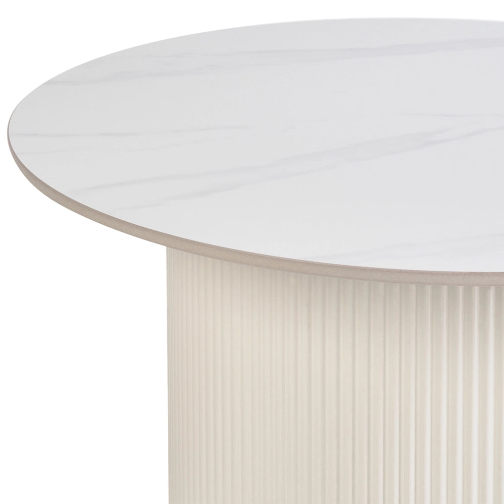 Tavolino da caffè piano in pietra sinterizzata effetto naturale base in metallo design moderno soggiorno beige chiaro ø 70 cm
