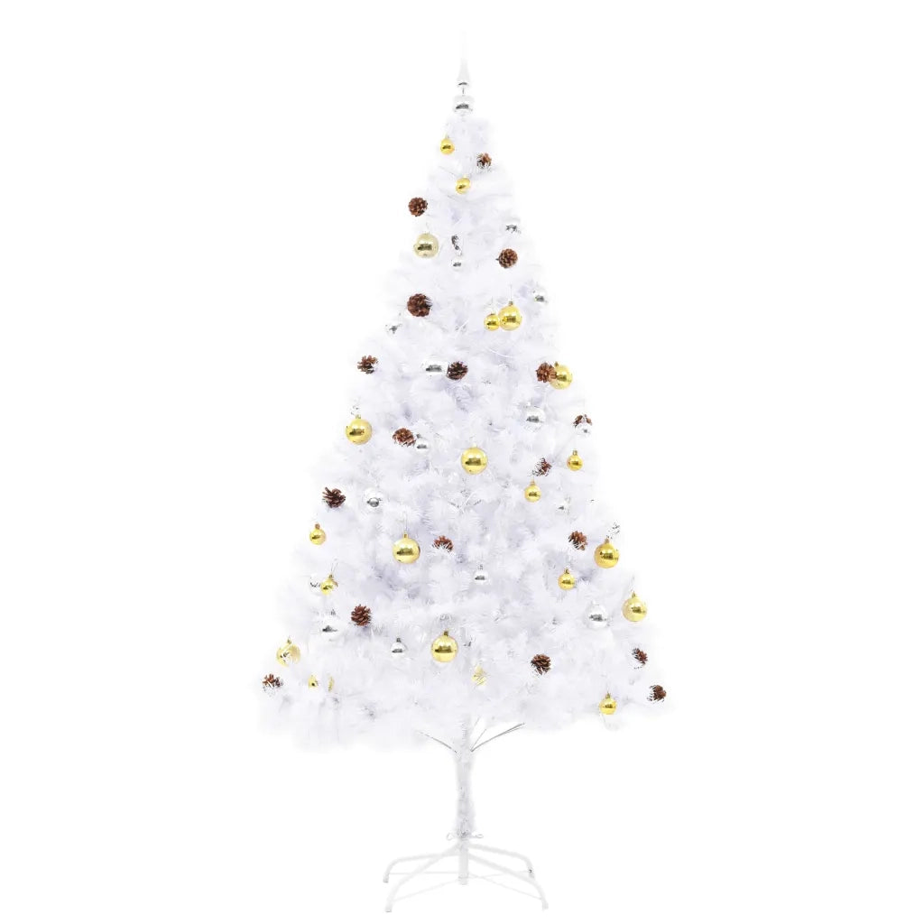 Albero di Natale Artificiale con Palline e LED 210 cm Bianco