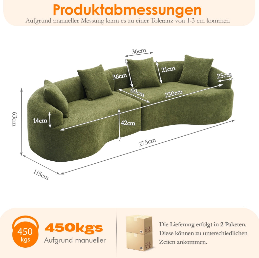 Divano 4 posti 275x115x63 cm verde; modulare; senza montaggio; poliestere
