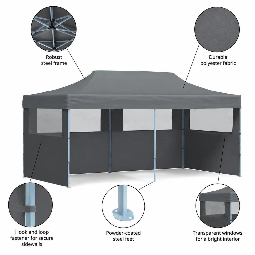 Pop-up Party Tent With Side Walls, Foldable, 3 X 6 M, Anthracite