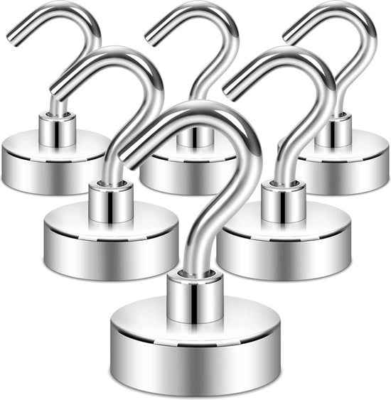 Hanger magnetico, base CNC lavorata 15kg+, ideale per griglia, asciugamano, cucina, porta, chiave, casa, ufficio, frigoriferi, BBQ, Indoor rimozione (argentato bianco, Pacchetto da 6)
