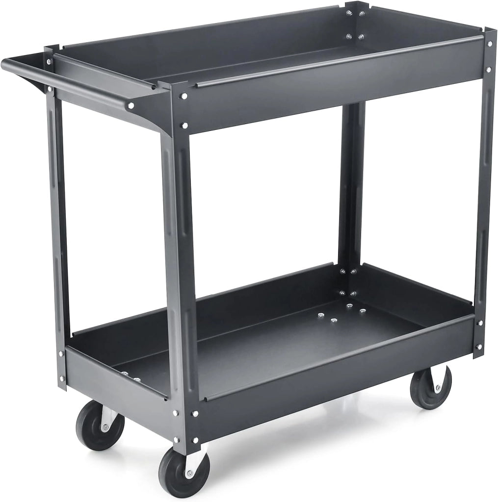 Carrello Porta Attrezzi in Metallo a 2 Livelli, Carrello Portautensili Multifunzione con Maniglia, Capacità di carico di 50 kg (Nero)