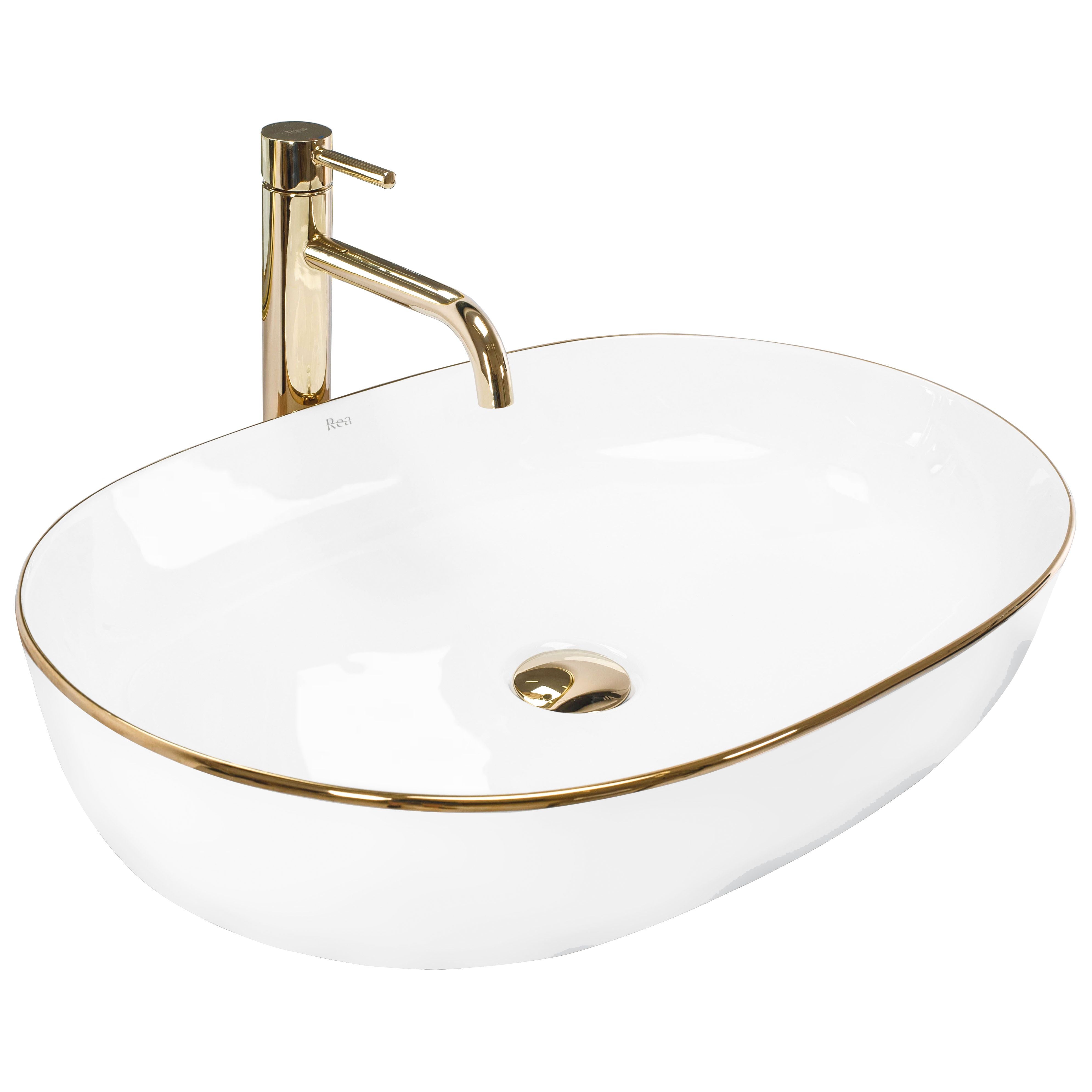 Lavabo Da Appoggio In Ceramica Rea Cleo White Gold Edge