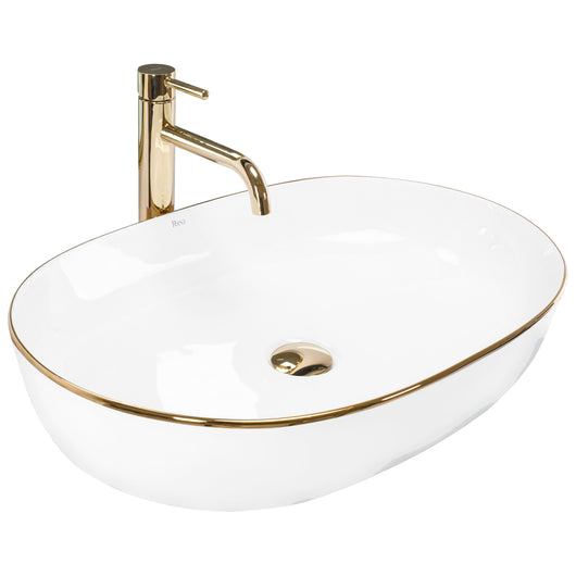 Lavabo Da Appoggio In Ceramica Rea Cleo White Gold Edge