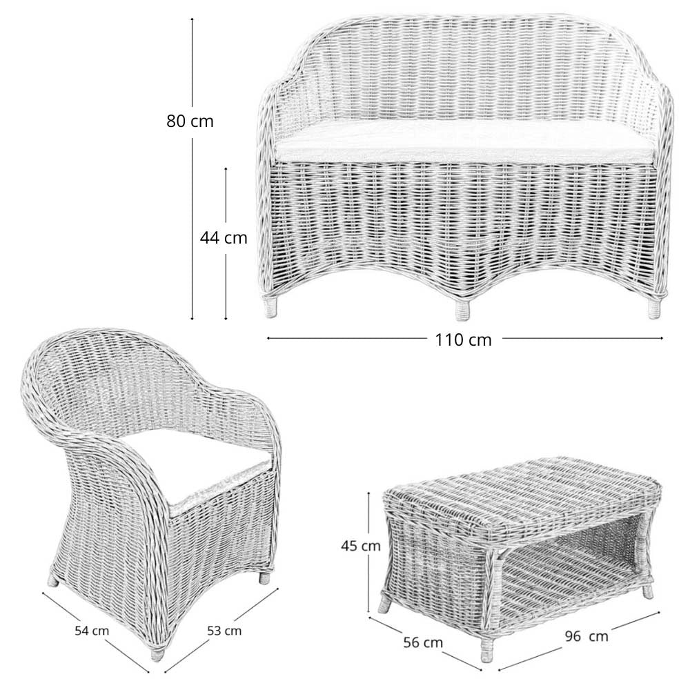 Salotto in rattan grigio intrecciato 1 divanetto 2 poltrone 1 tavolino Roma