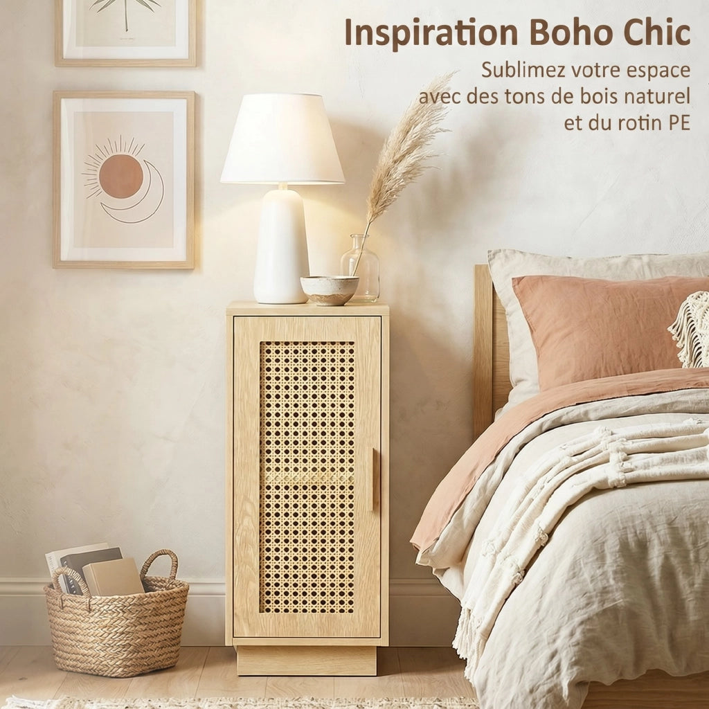 Tavolino da letto con cassetto e scaffale ¨C zephmum ¨C legno naturale 25x30x60