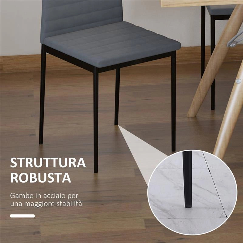 SET 4 SEDIE IMBOTTITE STILE MODERNO IN METALLO E TESSUTO GRIGIO