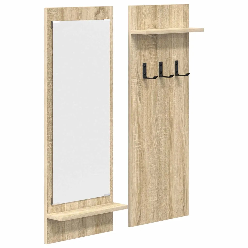 vidaXL Appendiabiti a muro con specchio rovere sonoma 70 x 10 x 90 cm