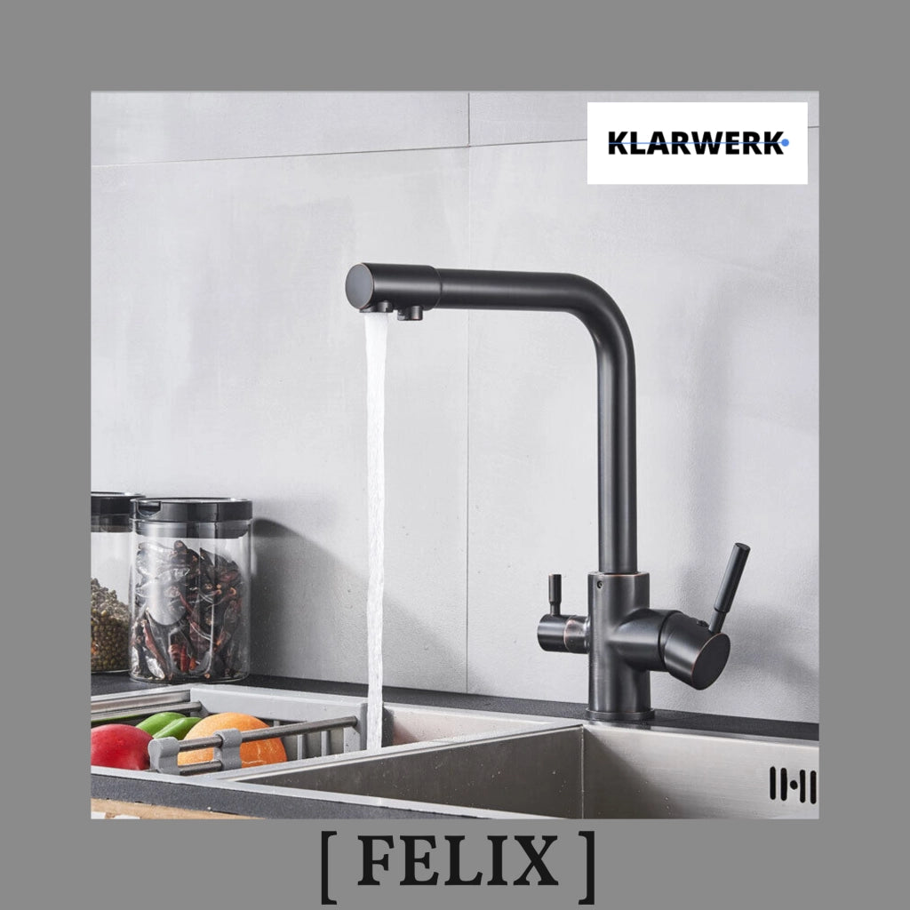 Felice | Rubinetto per acqua potabile a 3 vie premium nero opaco | Miscelatore da cucina ad osmosi in acciaio inossidabile | Filtra 3 connessioni