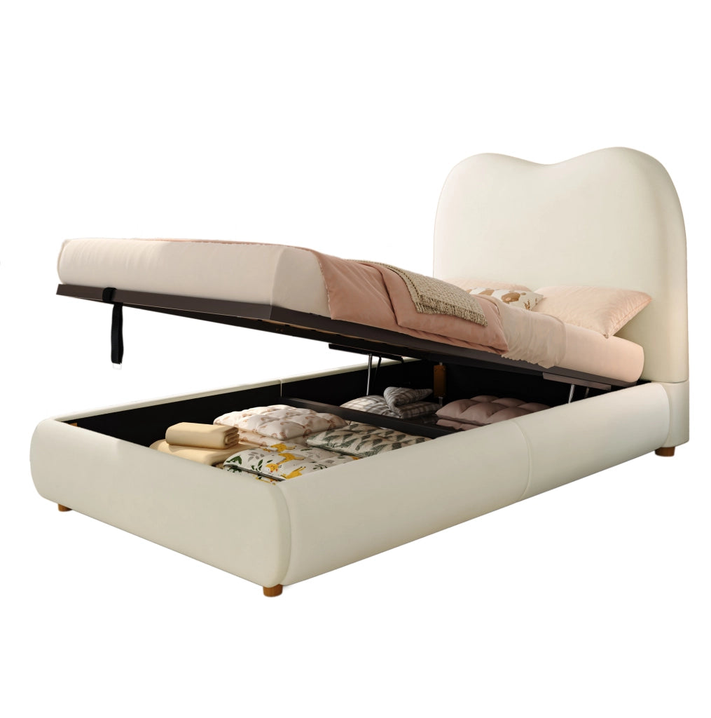 Letto imbottito con contenitore in velluto beige