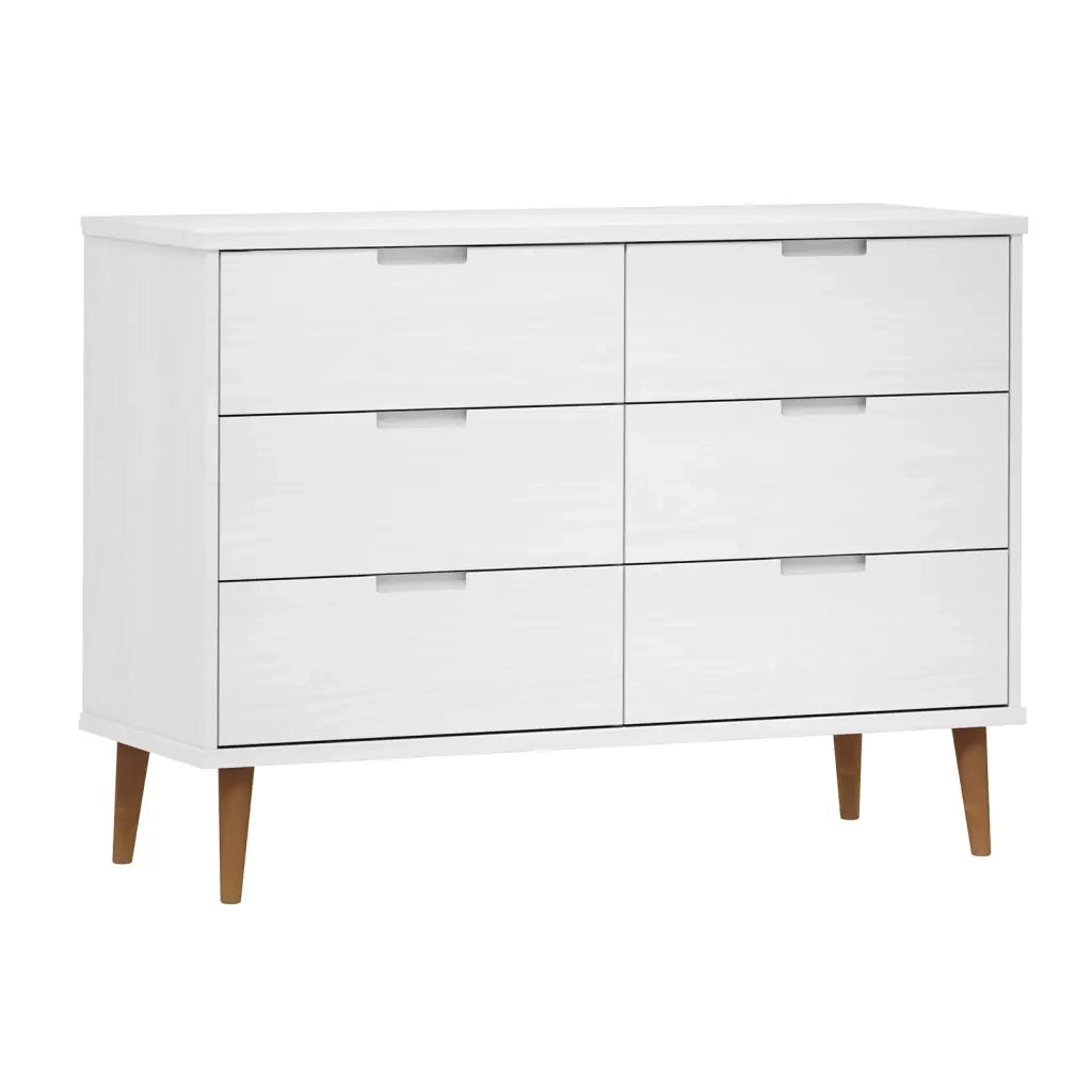 Cassettiera MOLDE Bianca 113x40x80 cm in Legno Massello di Pino 350508