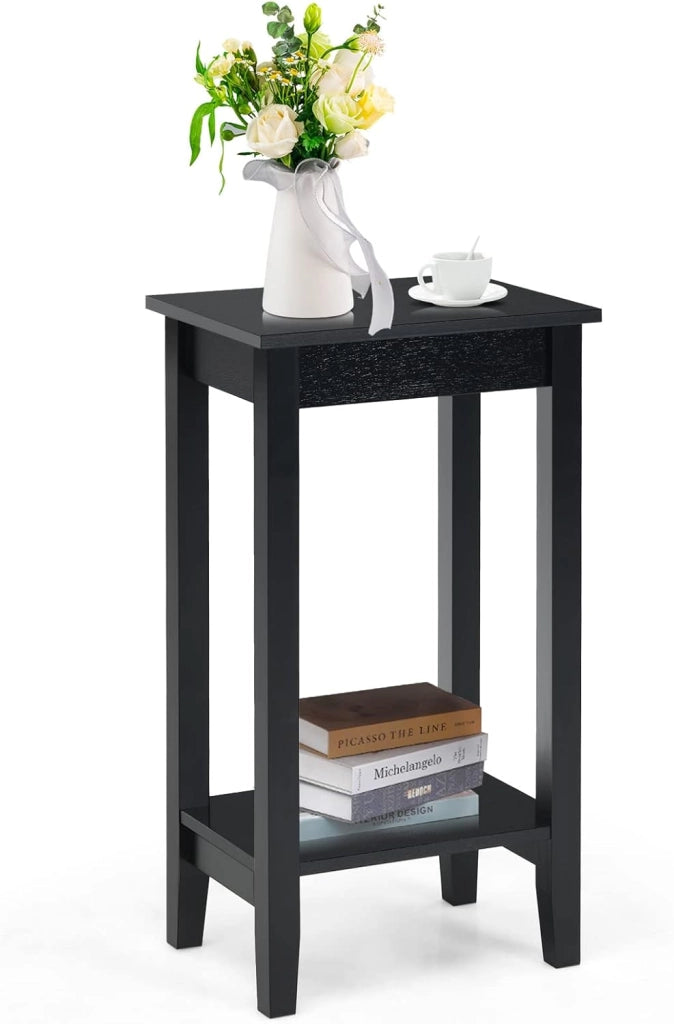 Tavolino da Divano in Legno, Comodino a 2 Livelli con Scaffale, Tavolino da Salotto Semplice, Adatto per Camera di Letto, Soggiorno, Ufficio, 39,5 x 29,5 x 74 cm, 3 Colori