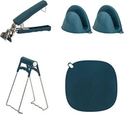 Set di 4 anti-scottature per piastre calde, set di klemme anti-scottura e antiscivolo, accessori per cucina (mat di isolamento, klemme per pentola, klemme per tavolo, guanti di isolamento in silicone (1 coppia))