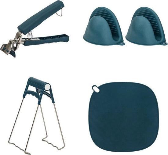 Set di 4 anti-scottature per piastre calde, set di klemme anti-scottura e antiscivolo, accessori per cucina (mat di isolamento, klemme per pentola, klemme per tavolo, guanti di isolamento in silicone (1 coppia))