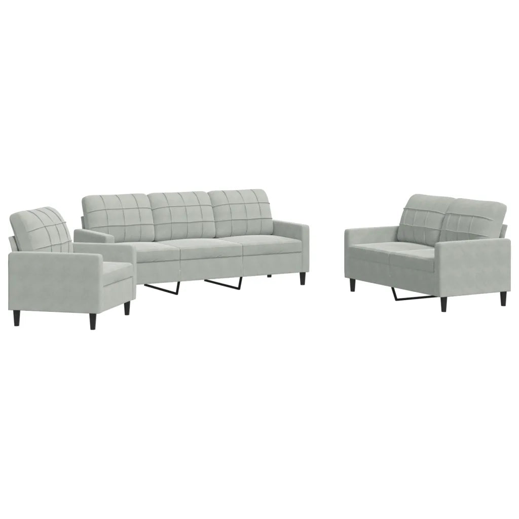 Set di Divani 3 pz con Cuscini Grigio Chiaro in Velluto 3278351