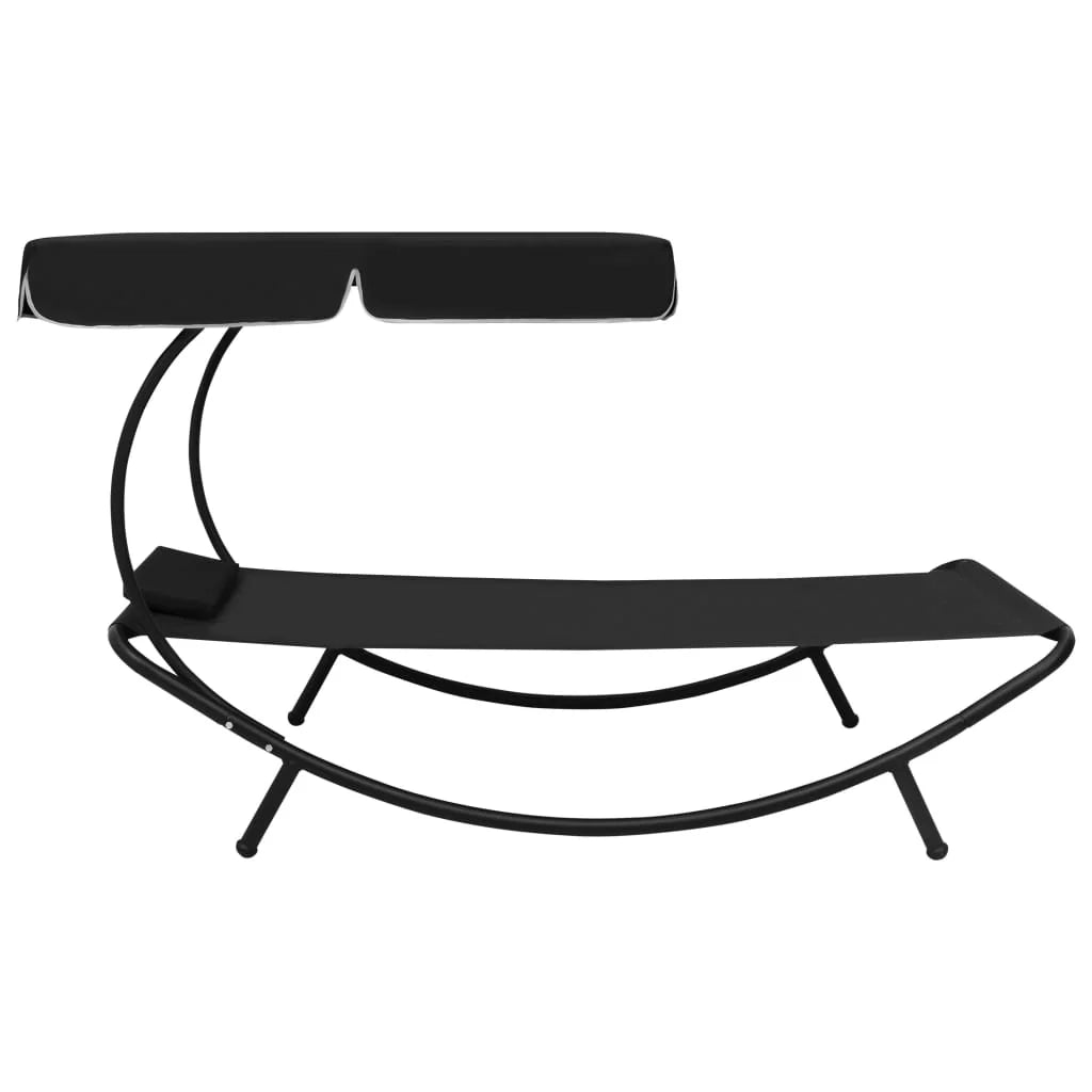 Lettino prendisole da esterno 200 cm con baldacchino e cuscino nero 02_0012008