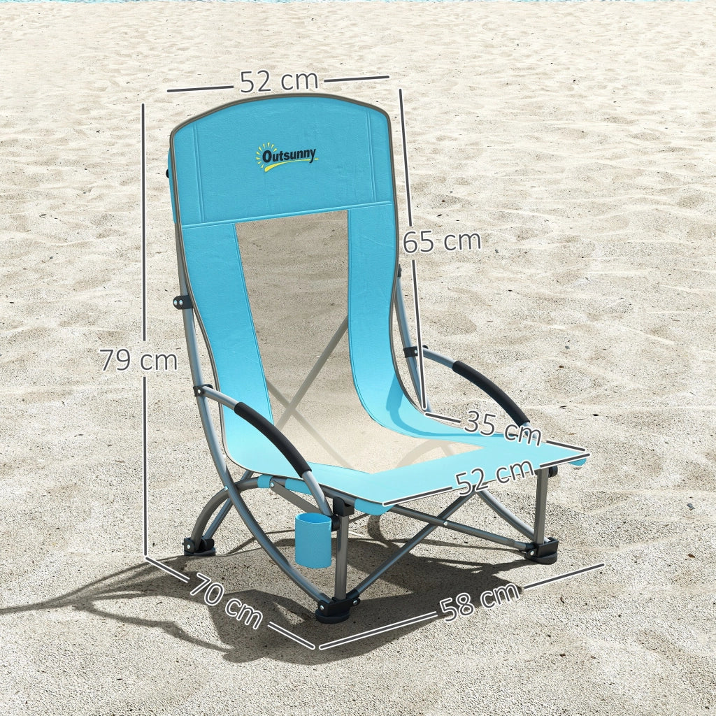 Set 2 Sedie da Spiaggia Pieghevoli con Braccioli con Portabicchieri e Borsa di Trasporto. Blu