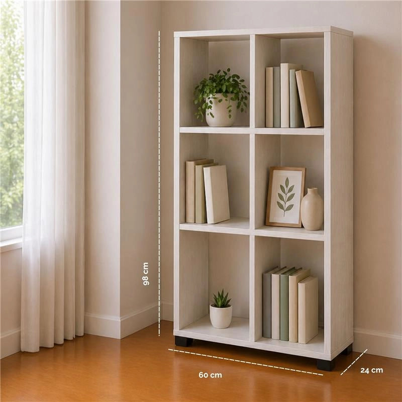 LIBRERIA CUBICA IN LEGNO BIANCO MODERNA CON 6 RIPIANI DIMENSIONI 60X24X98 CM