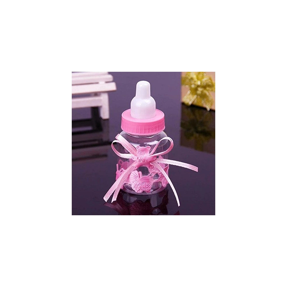 Trade Shop - 12 X Bomboniera Portaconfetti Per Battesimo Nascita Bottiglia Biberon Rosa -