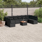 Set Divani da Giardino 11 pz con Cuscini in Polyrattan Nero 3256125