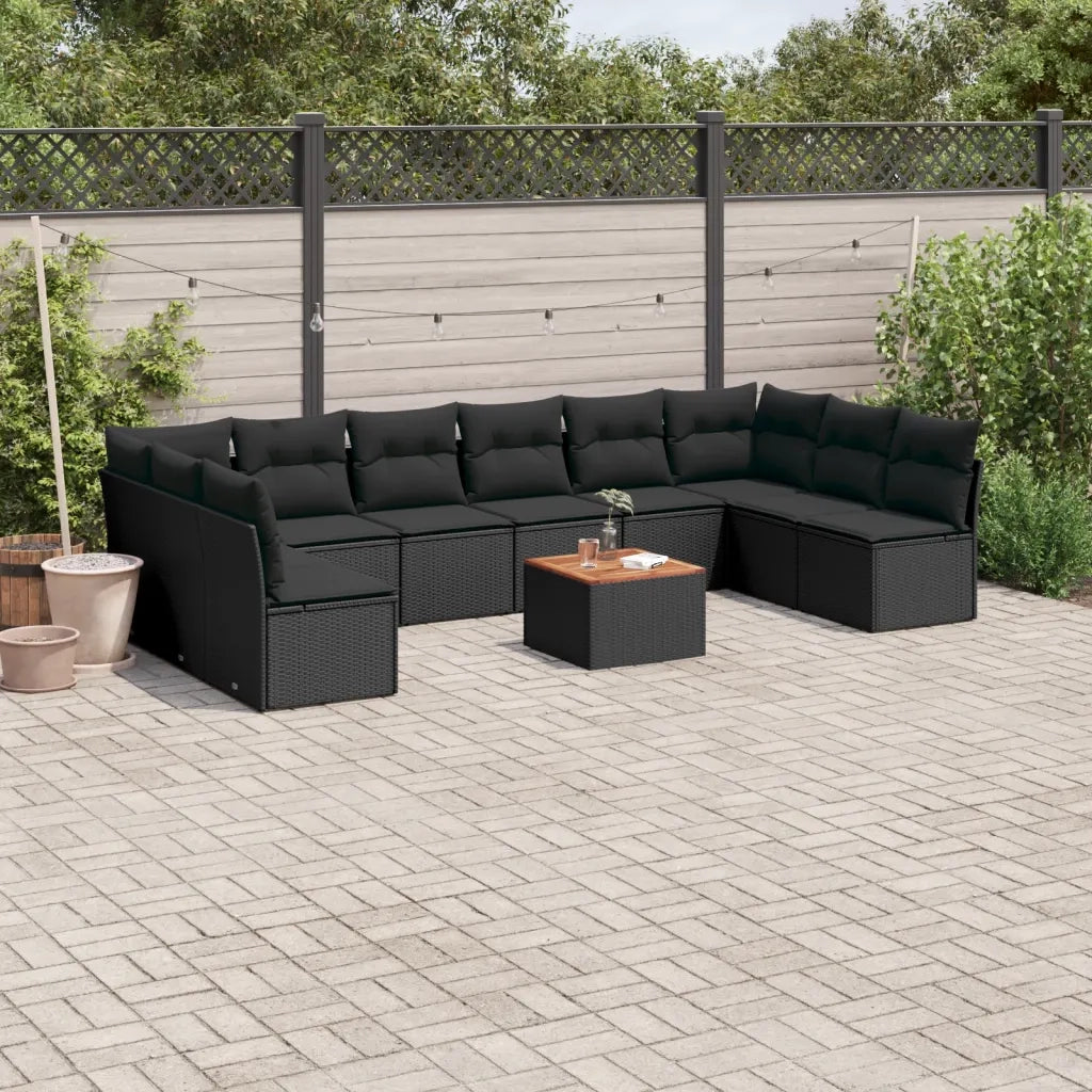 Set Divani da Giardino 11 pz con Cuscini in Polyrattan Nero 3256125