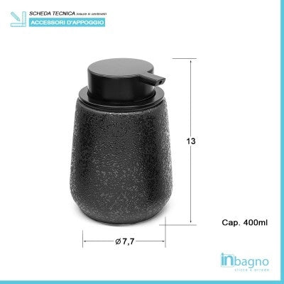 Dispenser sapone liquido in ceramica nero con effetto glitter