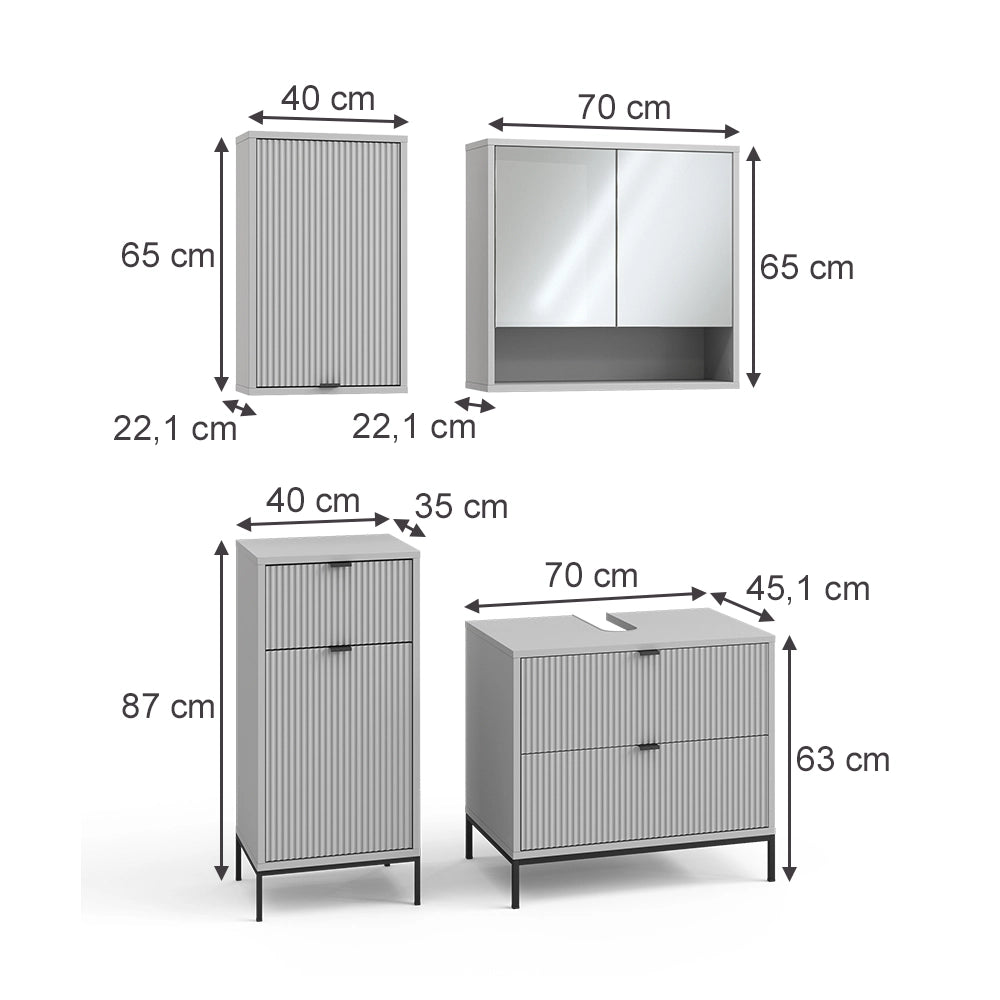 Vicco Set di mobili da bagno Grigio 4 parti
