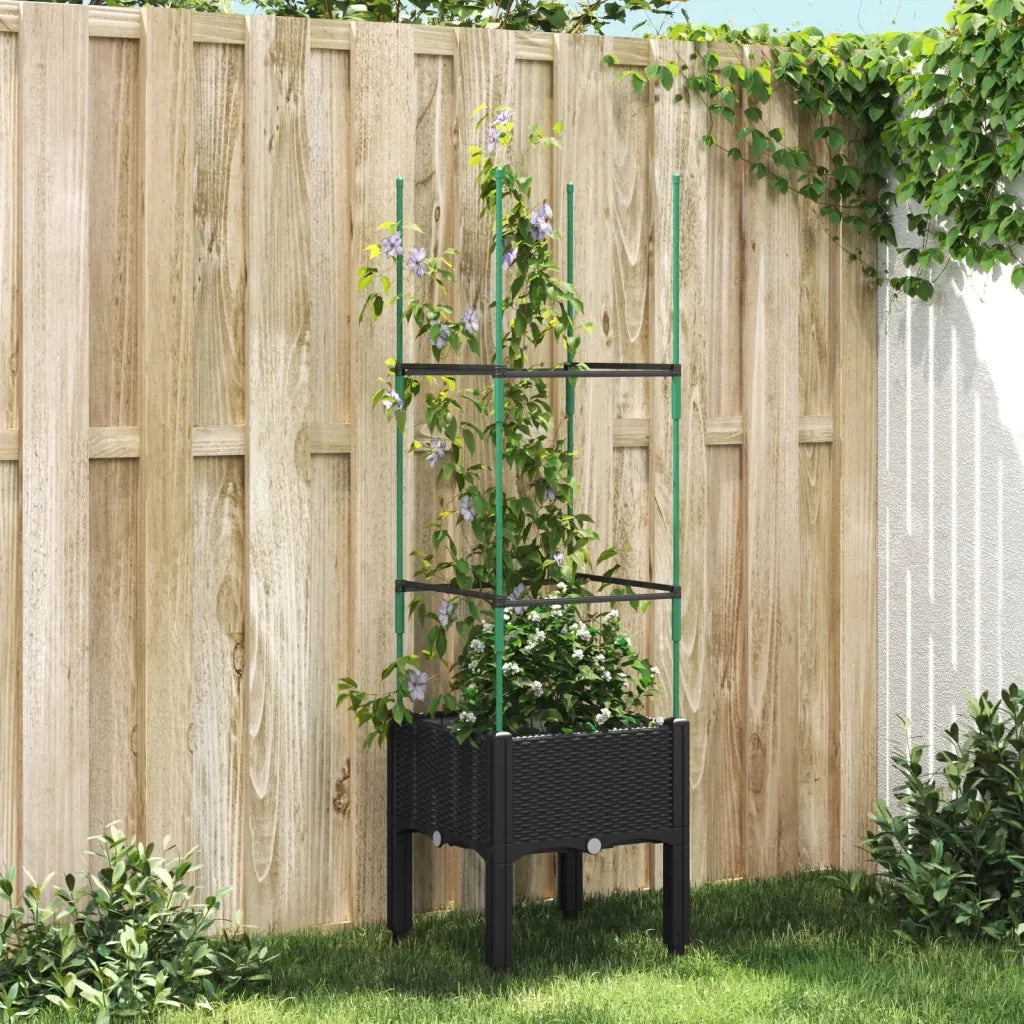 Fioriera | Cassetta per fiori | Vaso da Giardino con Traliccio Nera 40x40x142,5 cm in PP