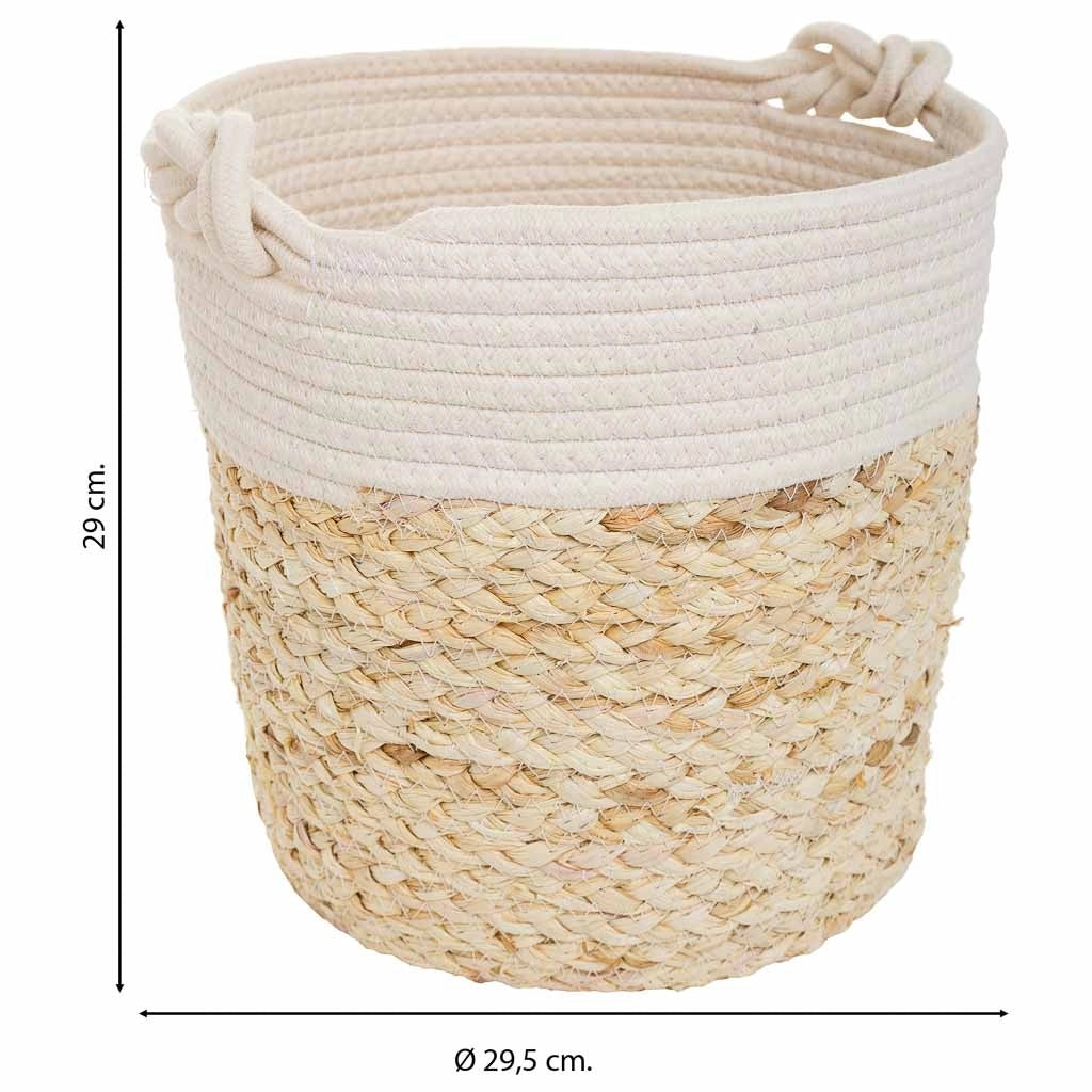 Cestino in fibra naturale e cotone marrone D29,5x29