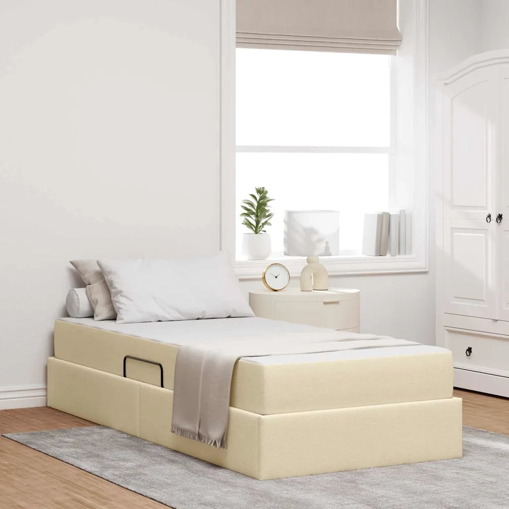 Letto con contenitore e materasso Crema 100 x 200 cm Poliestere