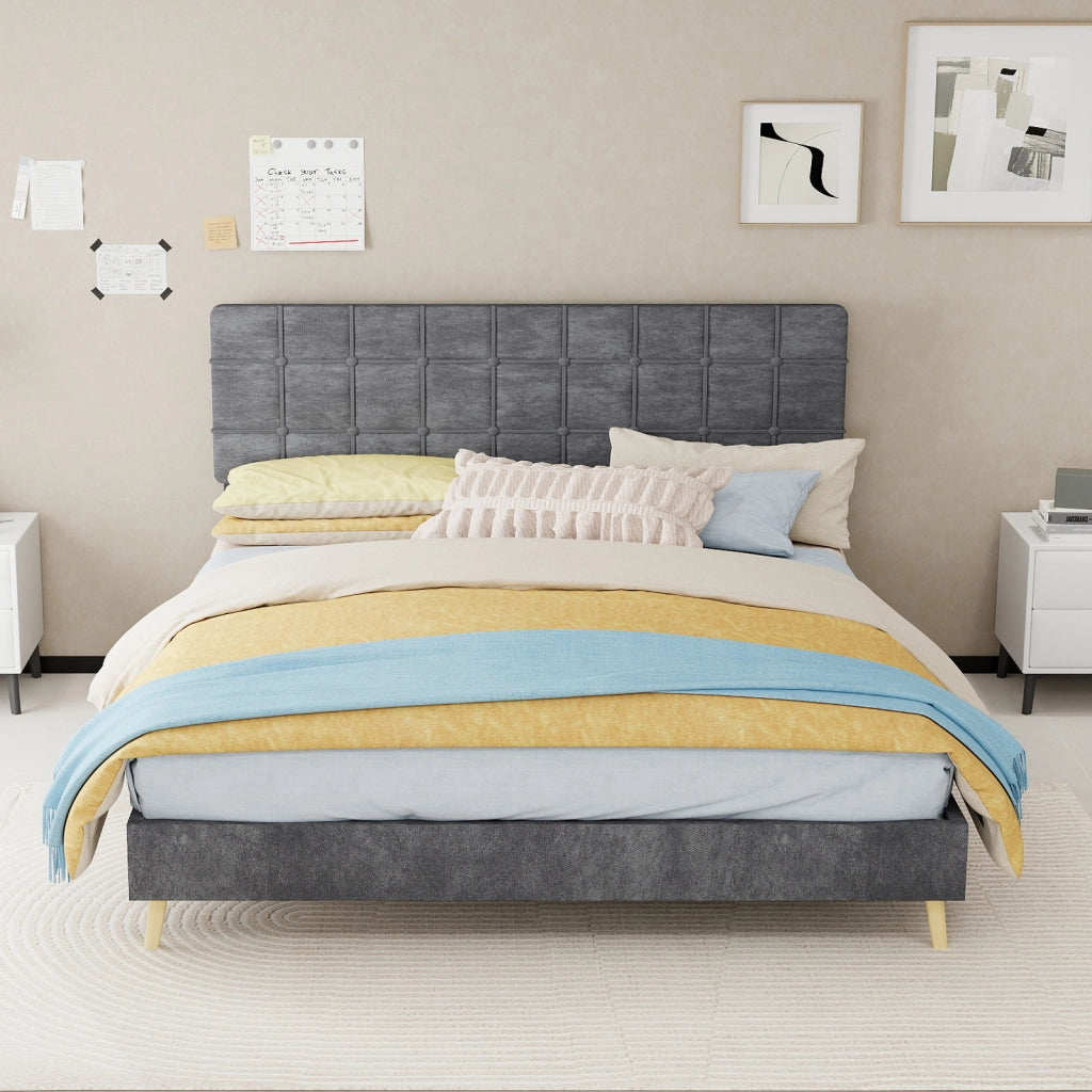 Letto matrimoniale rivestito in velluto grigio 160x200 cm