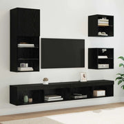 Unità a muro per TV con LED 5 pcs Rovere Nero Legno multistrato