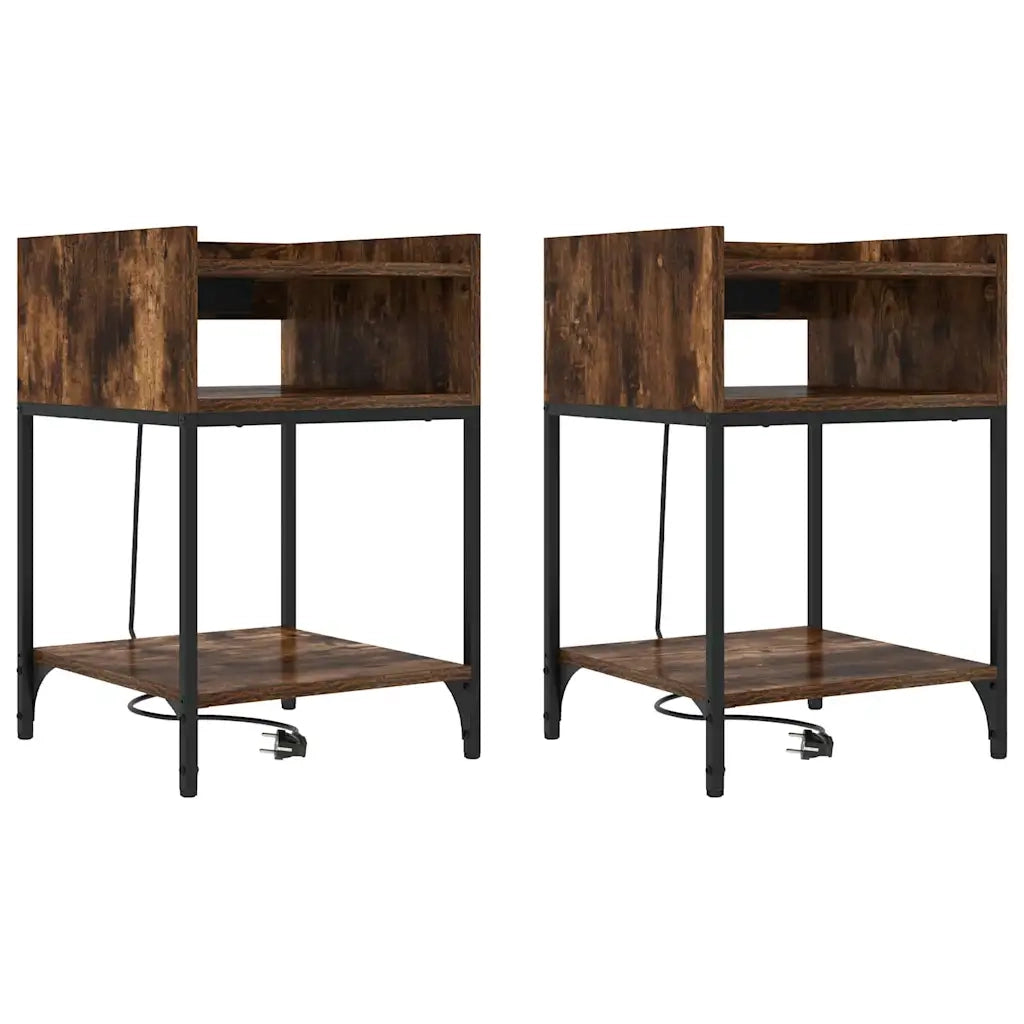 Set di 2 Comodini | Armadio da Notte | Mobiletto da notte Rovere fum¨¦ 40 x 40 x 61 cm