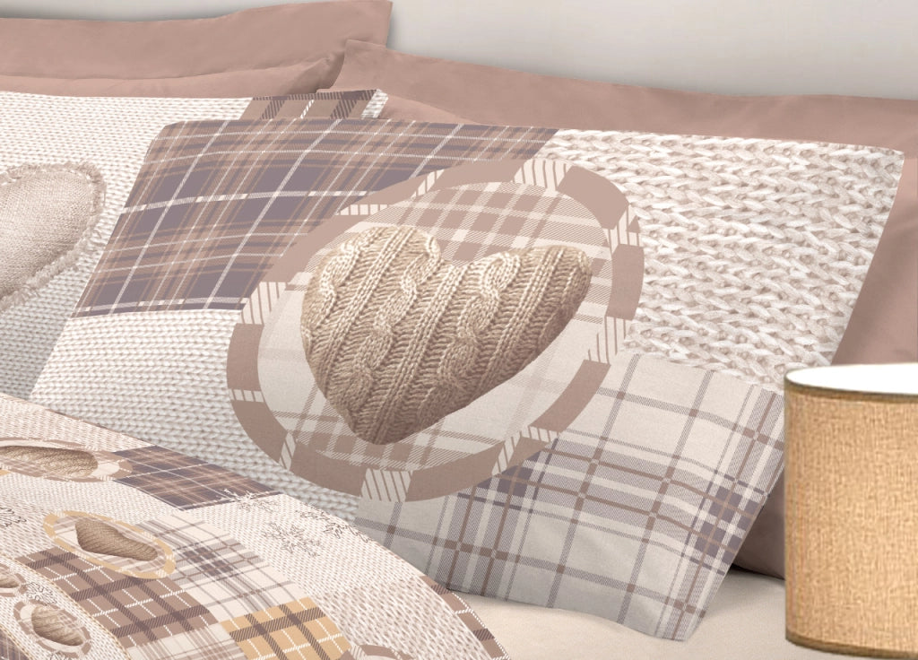 Completo Lenzuola Linea Pensieri Delicati 100% Cotone Disegno Love Mountain - Singolo - Beige