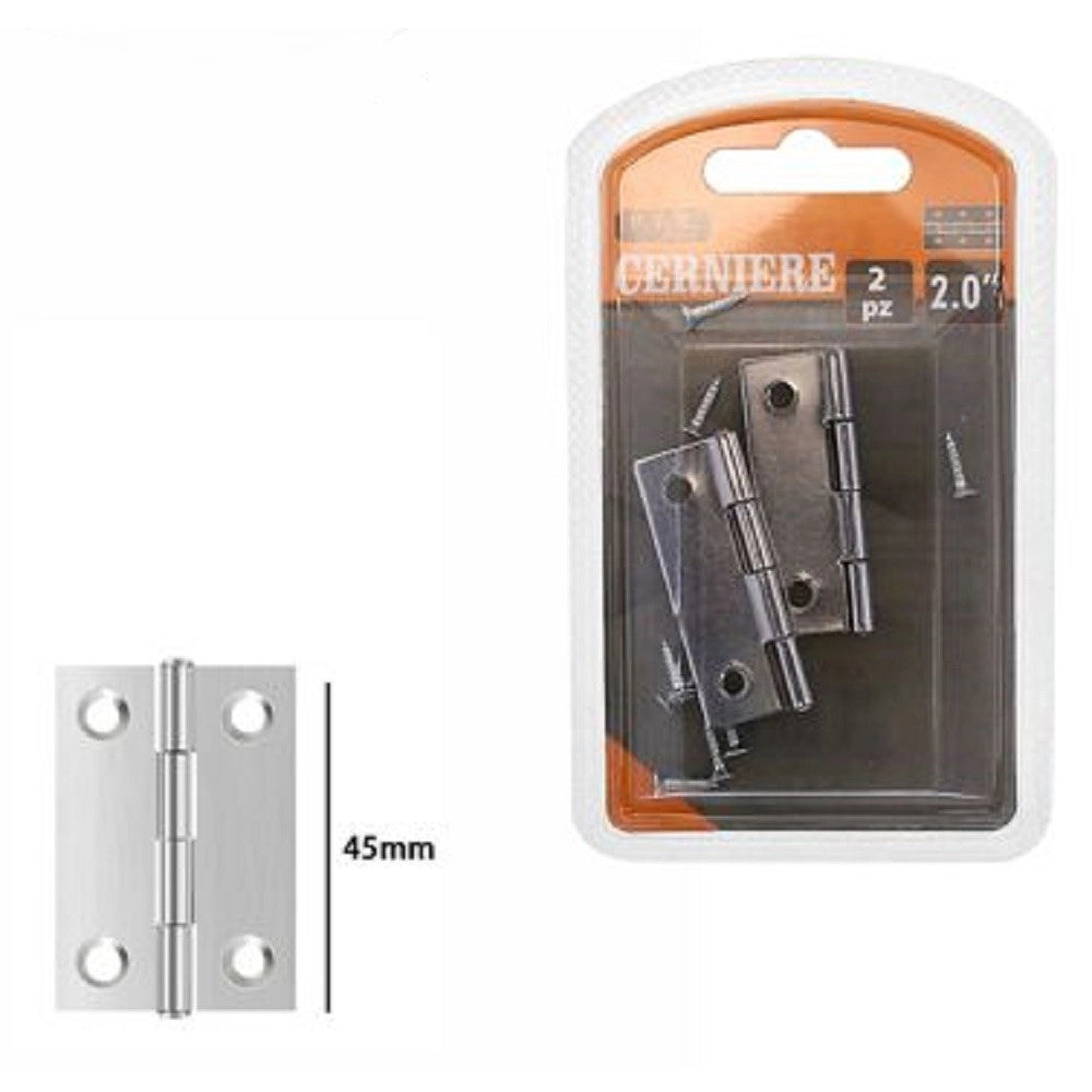 Trade Shop - Set 2 Pz Cerniere Per Porte Mobili Armadi Sportelli Ante 45 Mm Silver Viti 69032 -