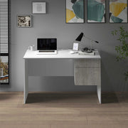 WHOUS Scrivania Easy 1 anta e 1 cassetto bianco opaco e cemento 110x50x75 cm