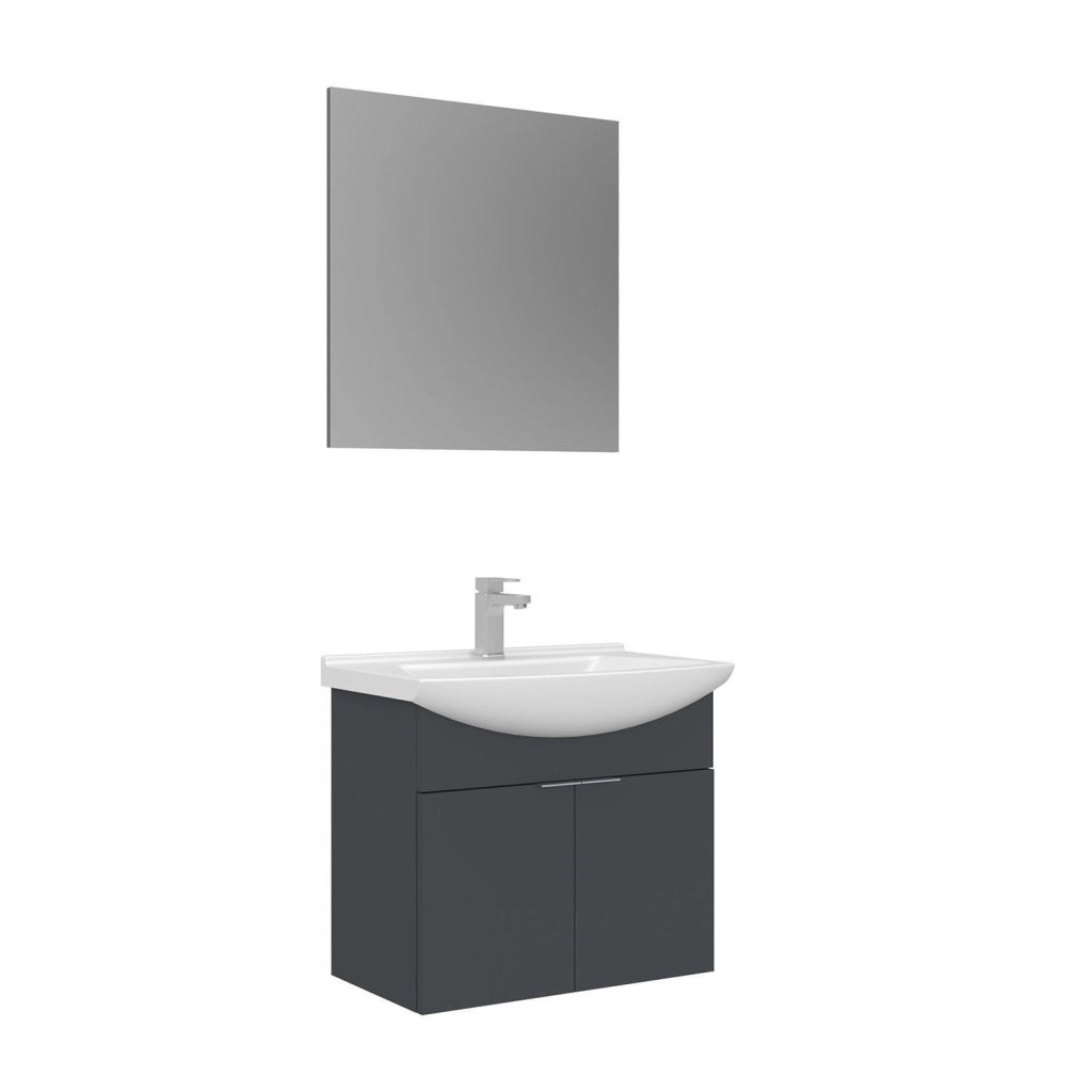 Set mobile lavabo con specchio (2 pezzi) "Purus 65" - 65 x 50 x 58 cm - Antracite opaco