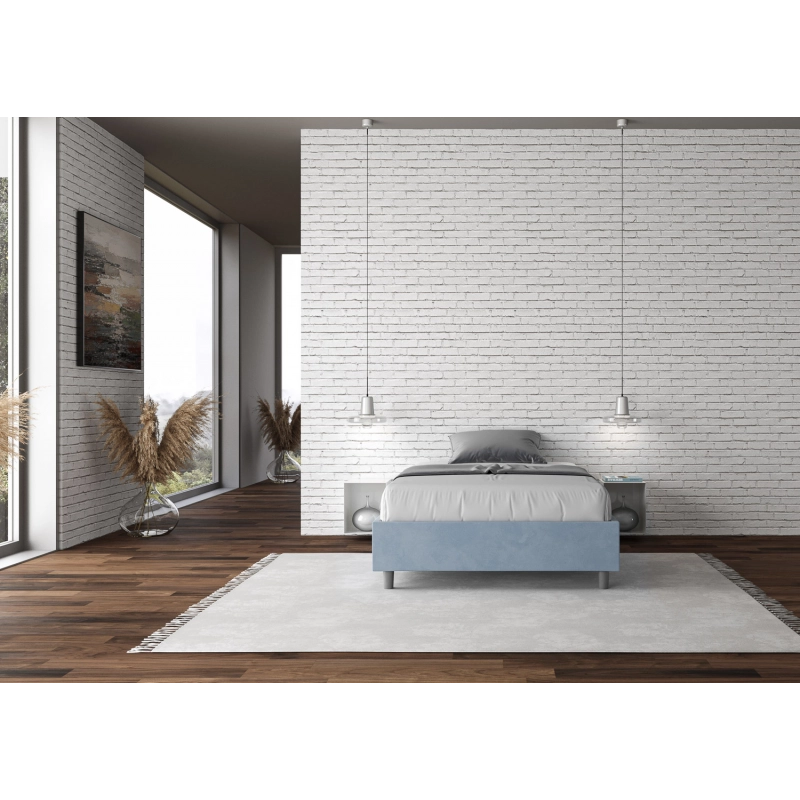 Letto Sommier imbottito Matrimoniale francese 140x200 cm Azelia - Senza rete,Microfibra,Azzurro