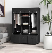 Armadio in tessuto nero 125 x 43 x 162,5 cm con 3 cassetti e 2 appendiabiti