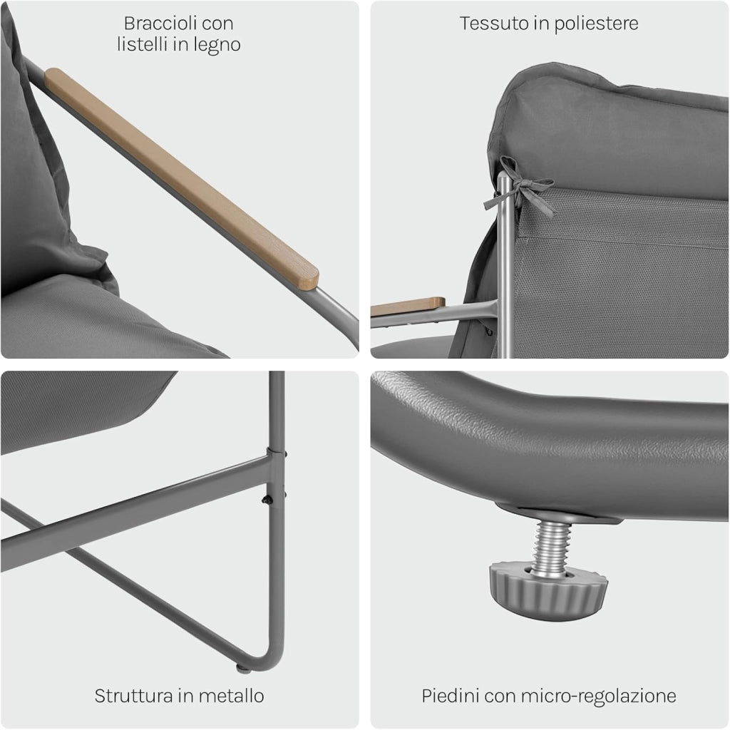 Set 3 Pezzi Salotto da Giardino per 2 Persone, Mobili da Esterno con 1 Tavolino e 2 Sedie con Cuscini Rimovibili, per Giardino, Terrazza e Balcone, in Metallo, Grigio