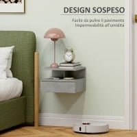 Set da 2 Comodini Sospesi per Camera da Letto con Cassetto e Mensola in Legno 35x32x22.5cm,Grigio