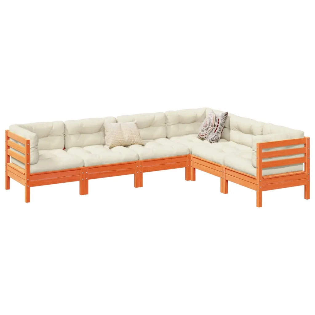 Set Divani Giardino 6pz con Cuscini Marrone Cera Massello Pino 3299460